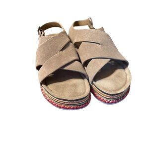 MUKLUKS Suede Strappy Platform Sandals Colorful Sole Womens Size 40 (9.5)  Adjus